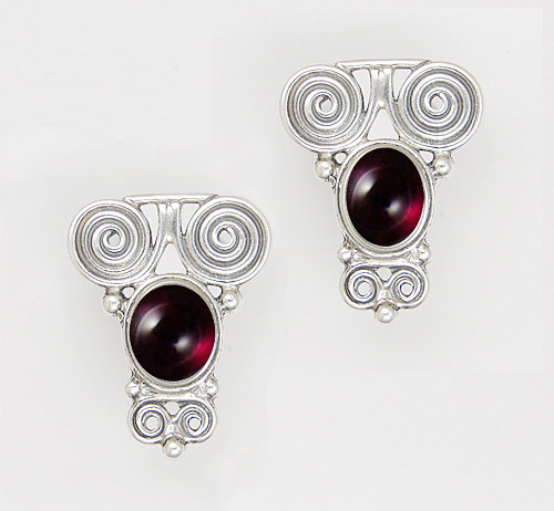 Sterling Silver And Garnet Drop Dangle Earrings With an Art Deco Inspired Style